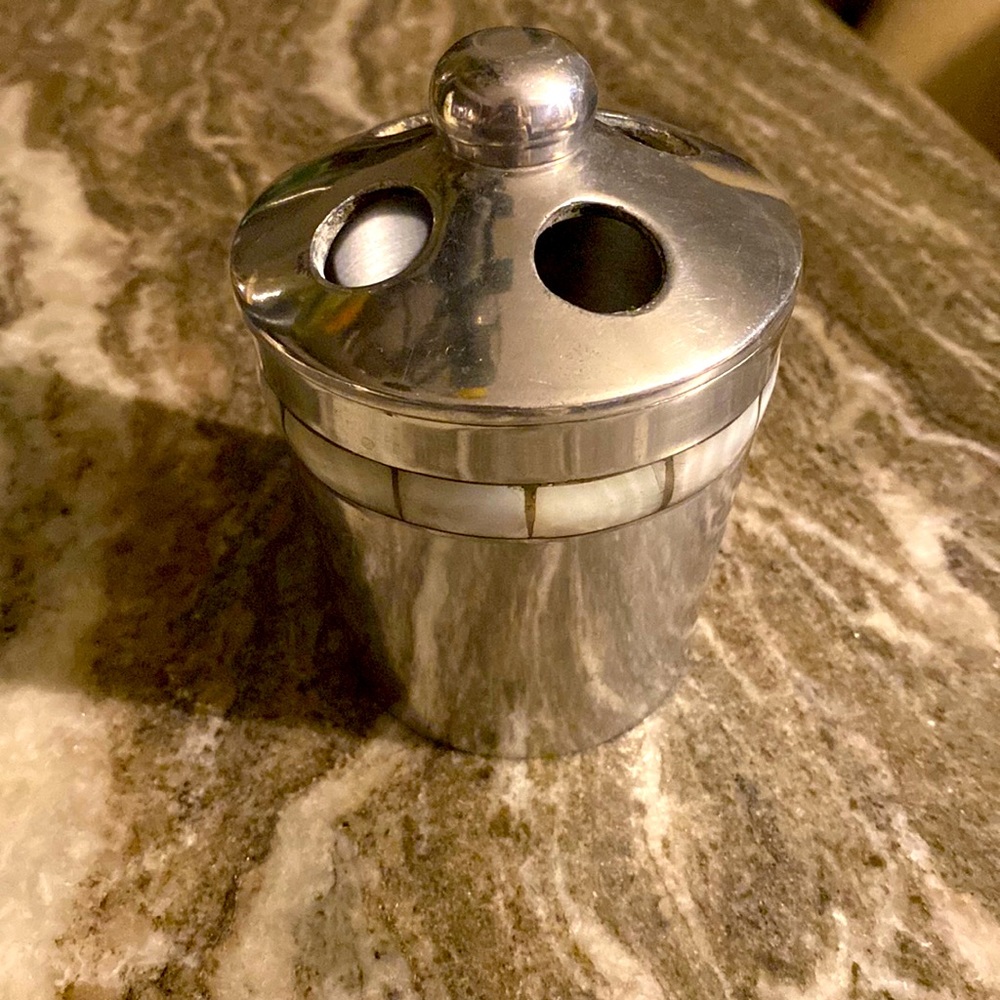 Metal Toothbrush Holder with mother of pearl insets